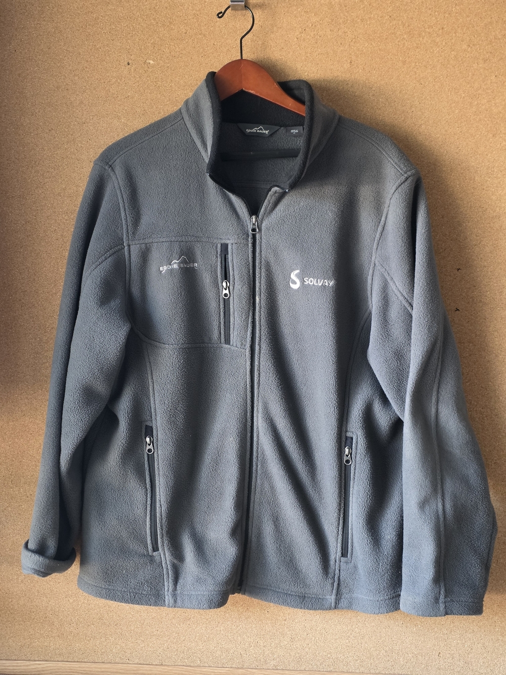 Eddie Bauer Men's Full-Zip Fleece Jacket Gray XL EB200 Solvay Corporate Logo